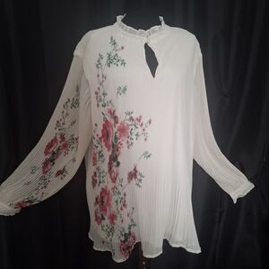 Womens top High neck ruffle Floral  pleats whimsy fairygoth Balloon slvs sz 22